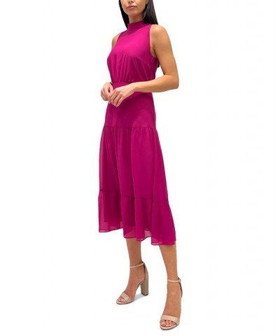 Women's Mock Neck Tiered-Hem Maxi Dress Pink $28.80 Dresses