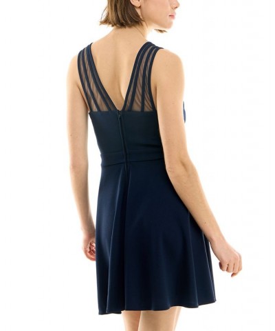 Juniors' Mesh-Strap V-Neck A-Line Dress Navy $21.44 Dresses