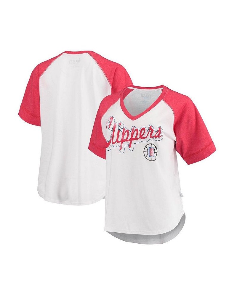 Women's White and Red LA Clippers Around the Horn Rhinestone Raglan Tri-Blend V-Neck T-shirt White, Red $18.92 Tops