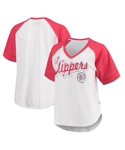 Women's White and Red LA Clippers Around the Horn Rhinestone Raglan Tri-Blend V-Neck T-shirt White, Red $18.92 Tops