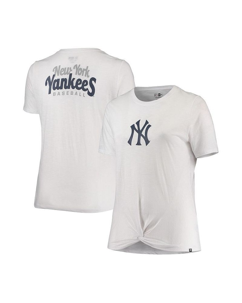 Women's White New York Yankees Plus Size 2-Hit Front Knot T-shirt White $26.31 Tops