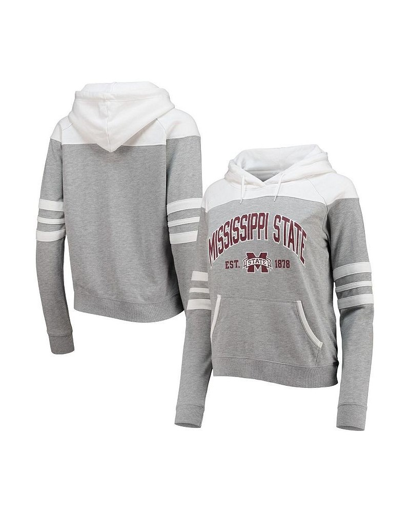 Women's Mississippi State Bulldogs Blitz Sleeve Striped Blocked Raglan Hoodie Heathered Gray, White $37.24 Sweatshirts