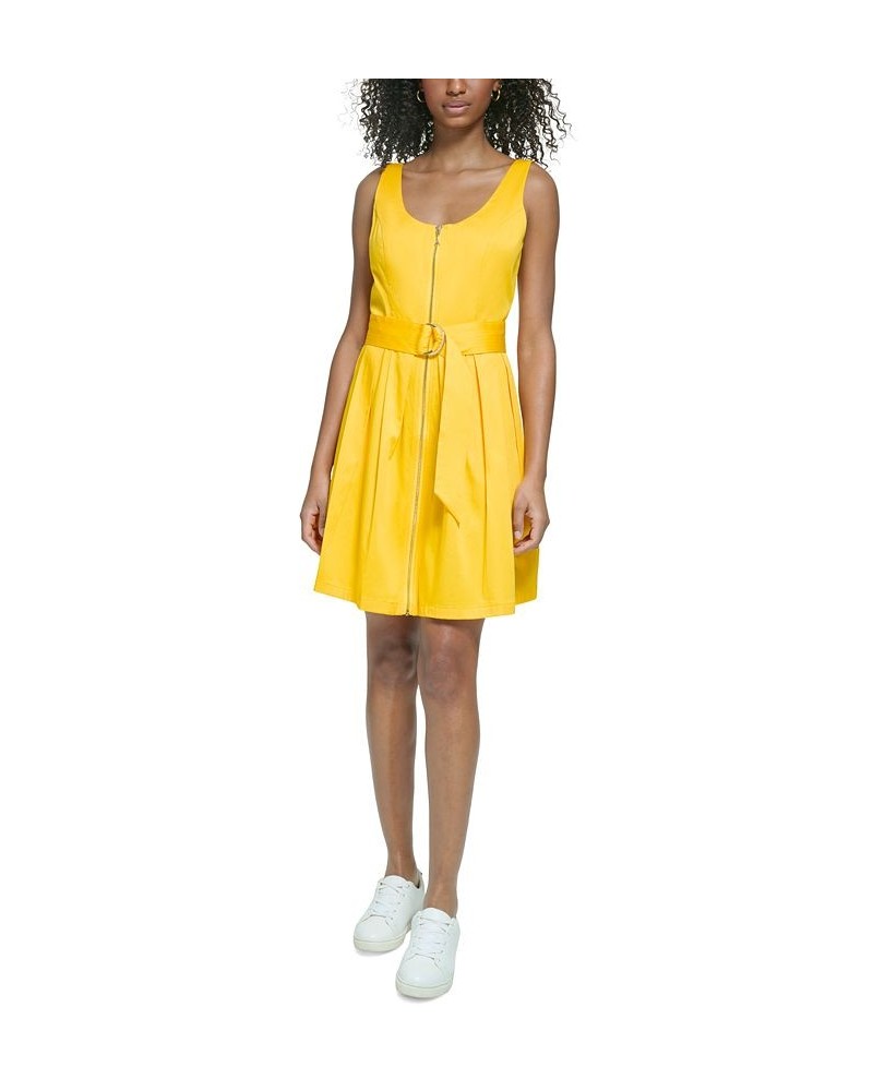 Women's Zipper-Front Belted Dress Lemon Chrome $46.35 Dresses