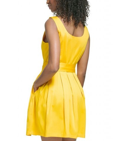 Women's Zipper-Front Belted Dress Lemon Chrome $46.35 Dresses