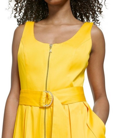 Women's Zipper-Front Belted Dress Lemon Chrome $46.35 Dresses