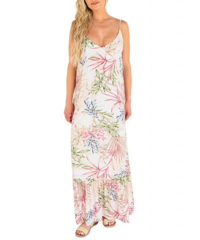 Juniors' Summer Palm Printed Sleeveless Maxi Dress White $48.60 Dresses