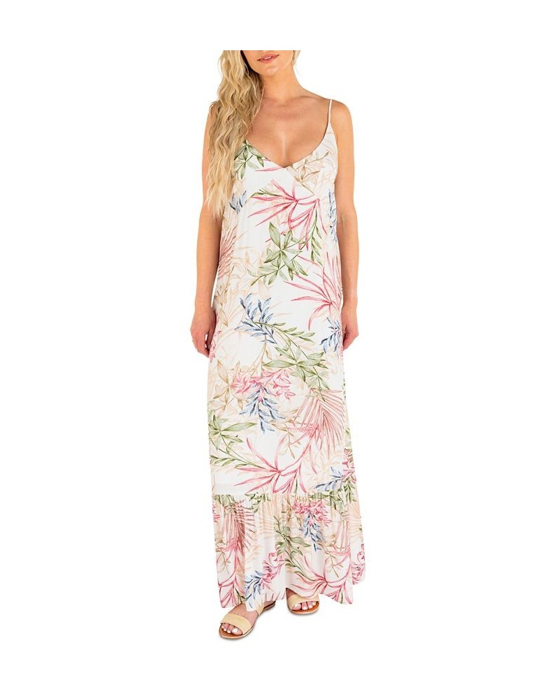 Juniors' Summer Palm Printed Sleeveless Maxi Dress White $48.60 Dresses