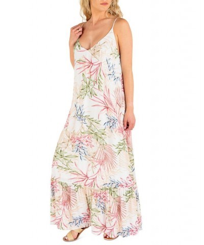 Juniors' Summer Palm Printed Sleeveless Maxi Dress White $48.60 Dresses