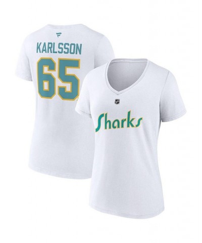 Women's Branded Erik Karlsson White San Jose Sharks Special Edition 2.0 Name and Number V-Neck T-shirt White $19.88 Tops