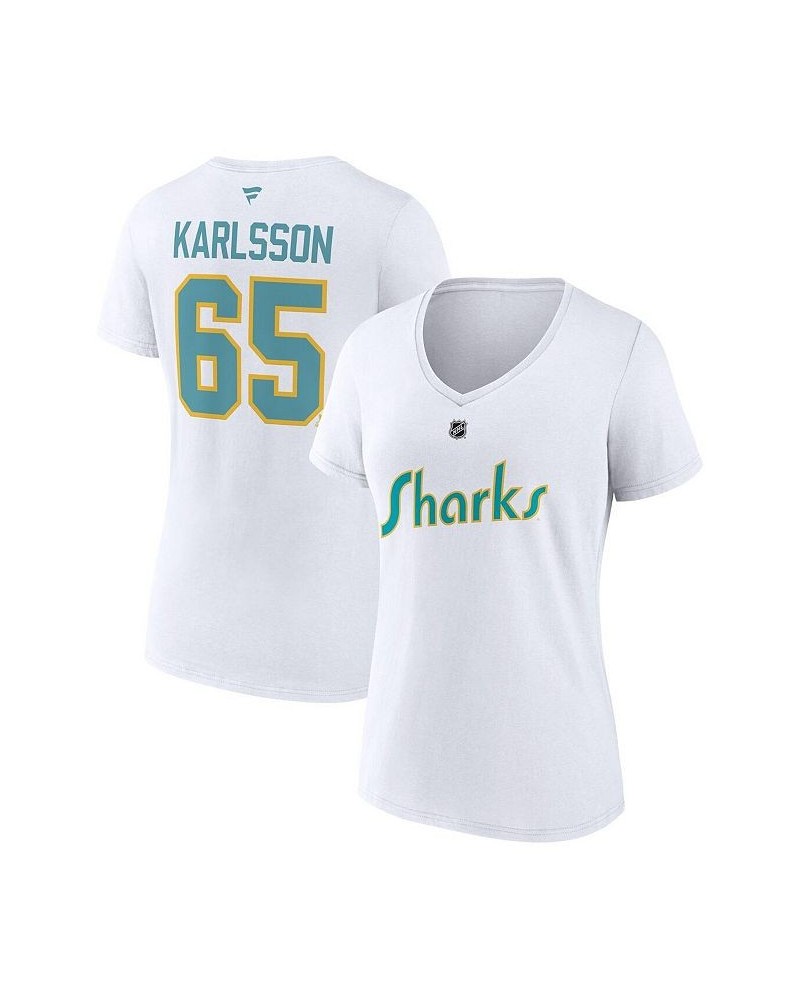 Women's Branded Erik Karlsson White San Jose Sharks Special Edition 2.0 Name and Number V-Neck T-shirt White $19.88 Tops