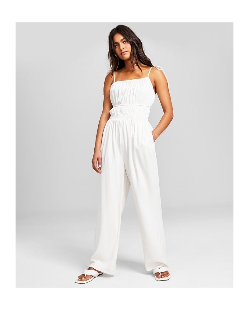 Women's Tie-Strap Square-Neck Jumpsuit Tan/Beige $29.67 Pants