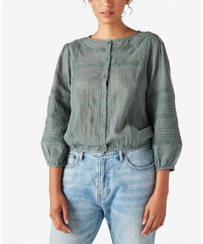 Textured Popover Top Balsam Green $44.69 Tops