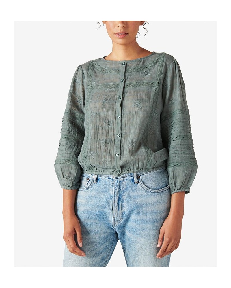 Textured Popover Top Balsam Green $44.69 Tops