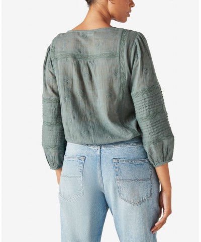 Textured Popover Top Balsam Green $44.69 Tops