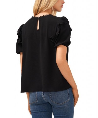 Women's Ruffled-Trim Pintucked Crewneck Top Black $40.94 Tops