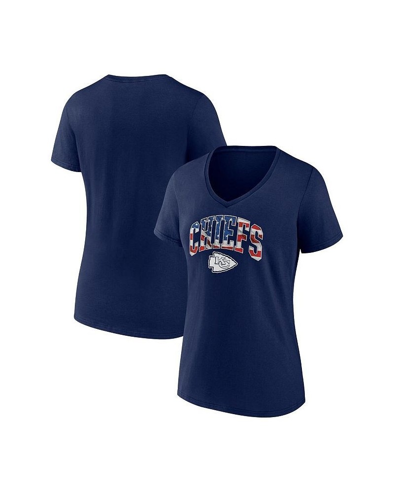 Women's Branded Navy Kansas City Chiefs Team Banner Wave V-Neck T-shirt Navy $22.41 Tops