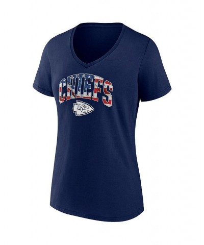 Women's Branded Navy Kansas City Chiefs Team Banner Wave V-Neck T-shirt Navy $22.41 Tops