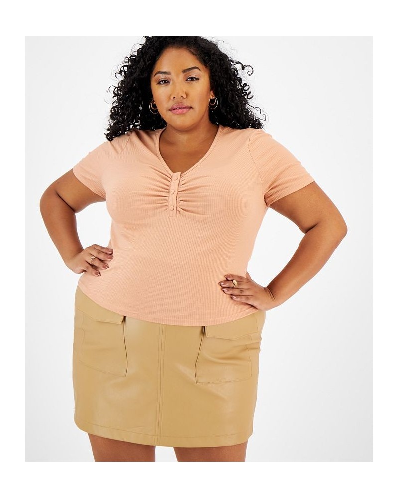 Plus Size Ruched-Front T-Shirt Pink $11.00 Tops