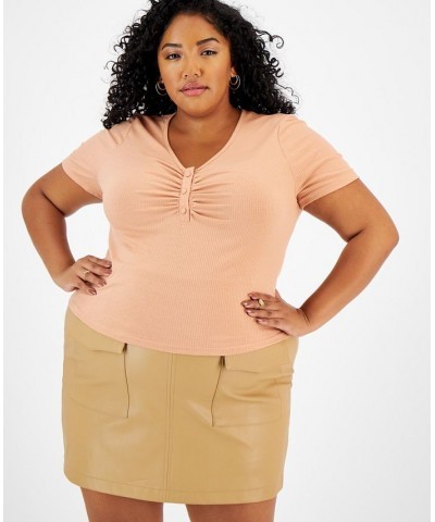 Plus Size Ruched-Front T-Shirt Pink $11.00 Tops