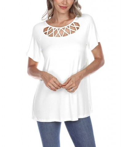 Women's Crisscross Cutout Short Sleeve Top White $31.62 Tops