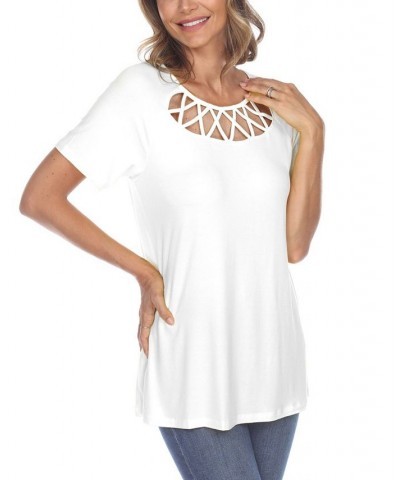 Women's Crisscross Cutout Short Sleeve Top White $31.62 Tops