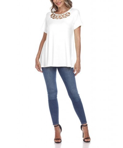 Women's Crisscross Cutout Short Sleeve Top White $31.62 Tops