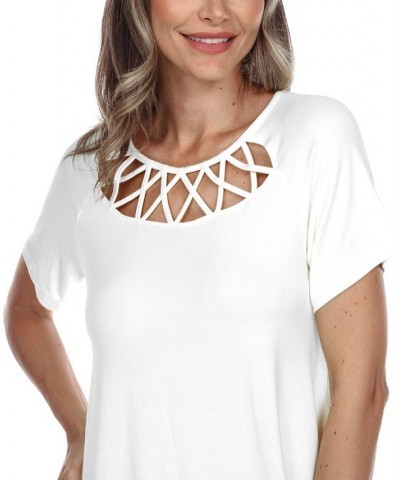 Women's Crisscross Cutout Short Sleeve Top White $31.62 Tops