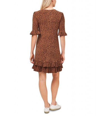 Women's Leopard-Print Elbow Sleeve Ruffled Dress Spicewood $48.51 Dresses