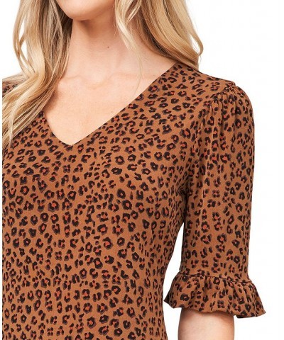 Women's Leopard-Print Elbow Sleeve Ruffled Dress Spicewood $48.51 Dresses