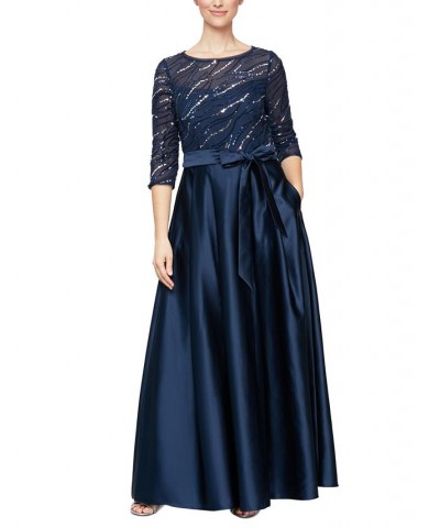 Women's Sequin-Embellished Empire-Waist Ball Gown Navy $38.08 Dresses