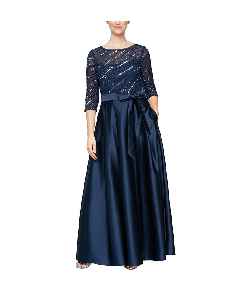 Women's Sequin-Embellished Empire-Waist Ball Gown Navy $38.08 Dresses