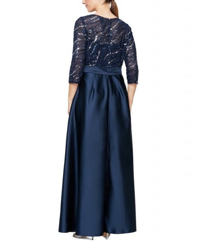 Women's Sequin-Embellished Empire-Waist Ball Gown Navy $38.08 Dresses