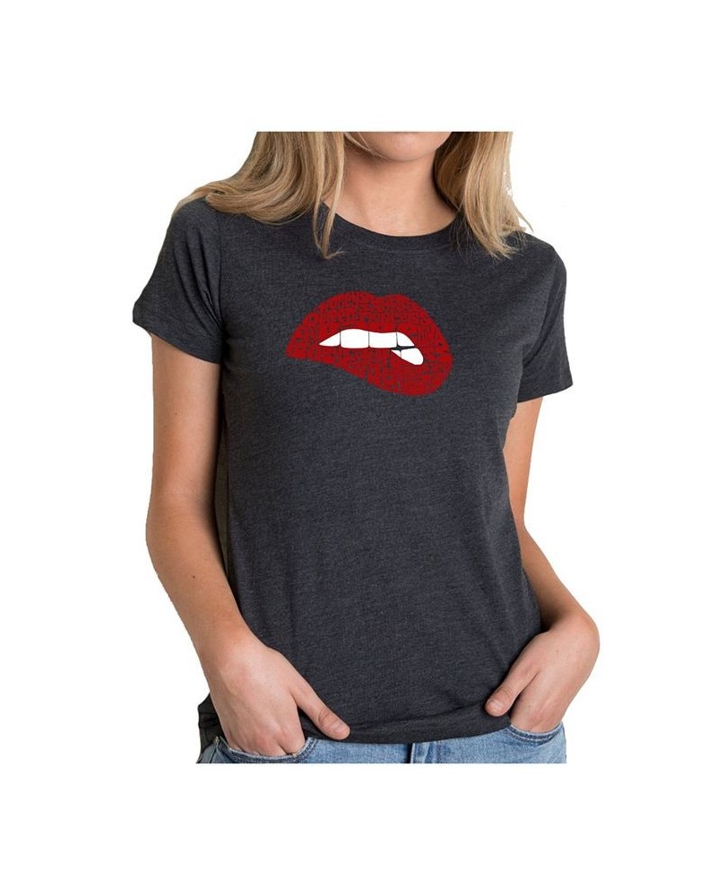 Women's Premium Word Art T-Shirt - Savage Lips Black $26.99 Tops