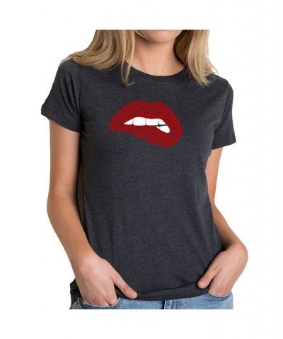 Women's Premium Word Art T-Shirt - Savage Lips Black $26.99 Tops