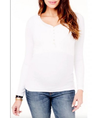 Women's Maternity Long Sleeve Rib Henley White $27.88 Tops