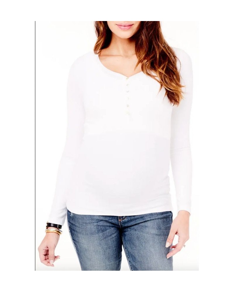 Women's Maternity Long Sleeve Rib Henley White $27.88 Tops