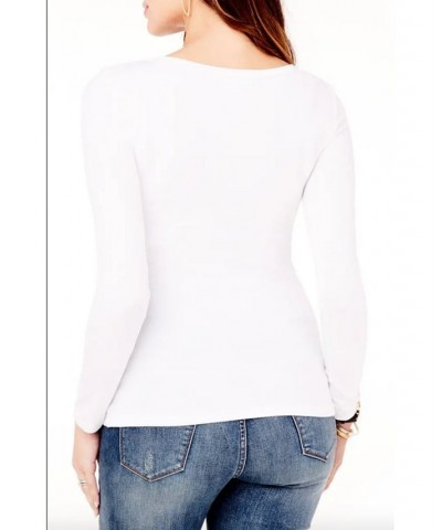 Women's Maternity Long Sleeve Rib Henley White $27.88 Tops