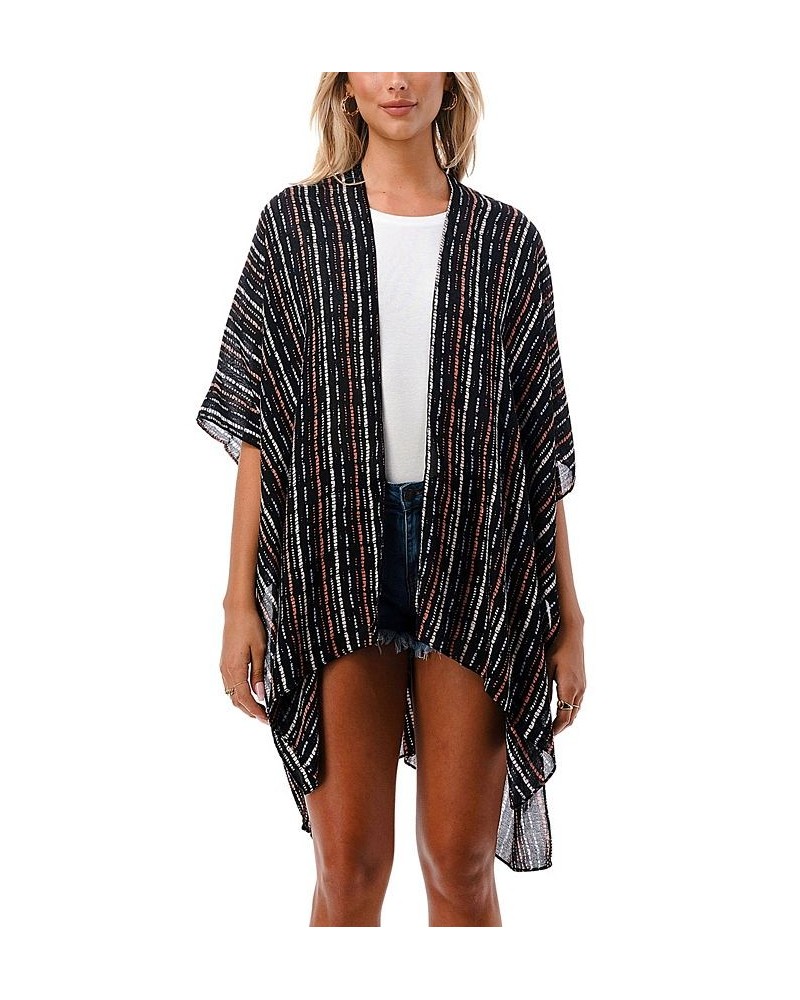 Women's Lightweight Striped Kimono Wrap Black $31.17 Tops