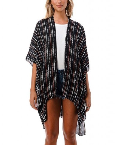 Women's Lightweight Striped Kimono Wrap Black $31.17 Tops