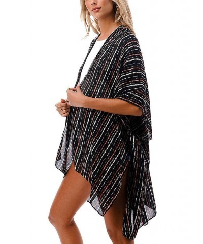 Women's Lightweight Striped Kimono Wrap Black $31.17 Tops