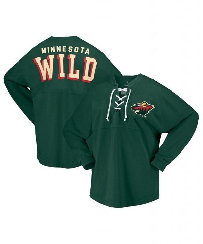 Women's Branded Green Minnesota Wild Spirit Lace-Up V-Neck Long Sleeve Jersey T-shirt Green $33.60 Tops