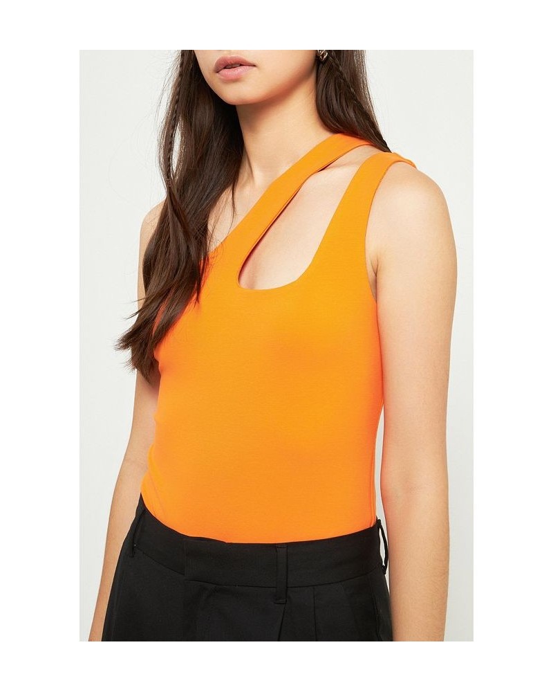 Women's One Shoulder Cut-out Detail Knit Bodysuit Orange $28.00 Tops