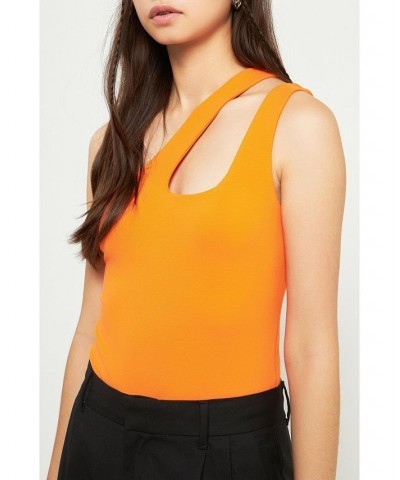 Women's One Shoulder Cut-out Detail Knit Bodysuit Orange $28.00 Tops