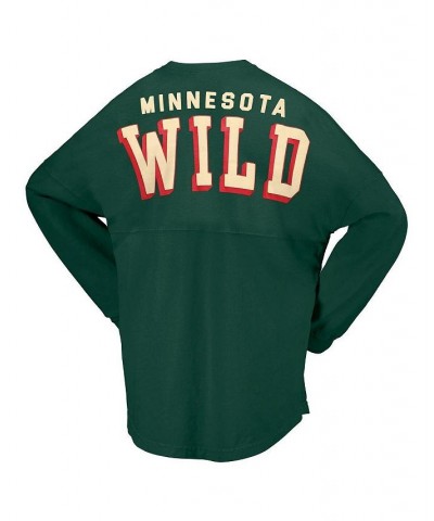 Women's Branded Green Minnesota Wild Spirit Lace-Up V-Neck Long Sleeve Jersey T-shirt Green $33.60 Tops