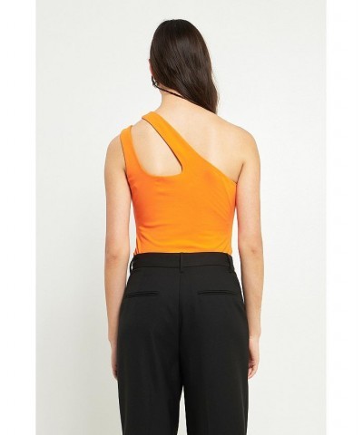 Women's One Shoulder Cut-out Detail Knit Bodysuit Orange $28.00 Tops