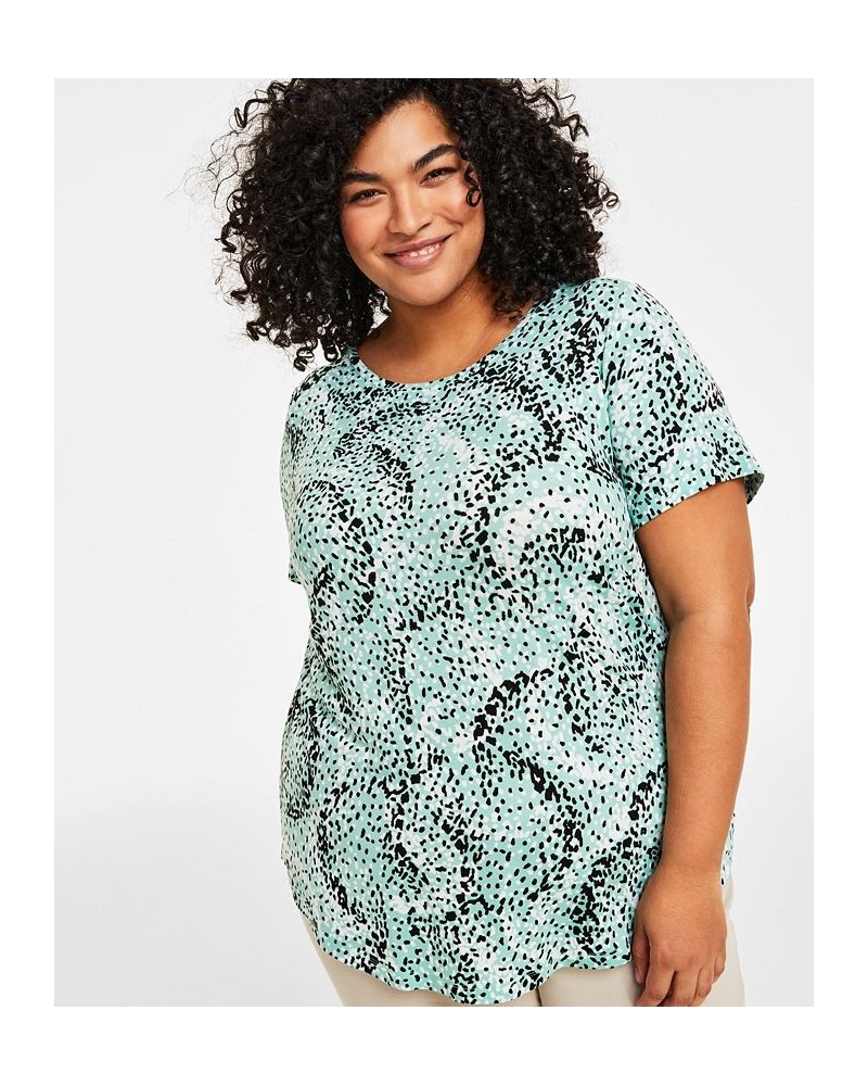 Plus Size Spotted Rain Printed Top Blue $10.80 Tops