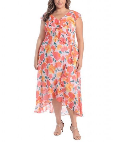 Plus Size Printed Ruffled Faux-Wrap Maxi Dress Blush/Pink $44.03 Dresses