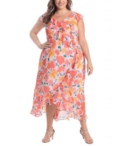 Plus Size Printed Ruffled Faux-Wrap Maxi Dress Blush/Pink $44.03 Dresses