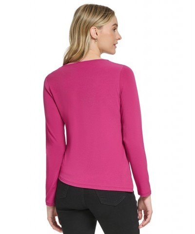 Women's Long Sleeve Cutout Detail Matte Jersey Top Black $30.50 Tops