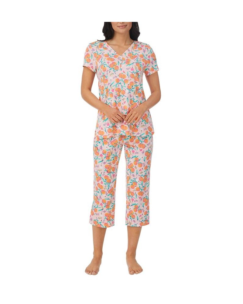 Women's Short-Sleeved Top & Capri Pants Pajama Set Pink $18.92 Sleepwear